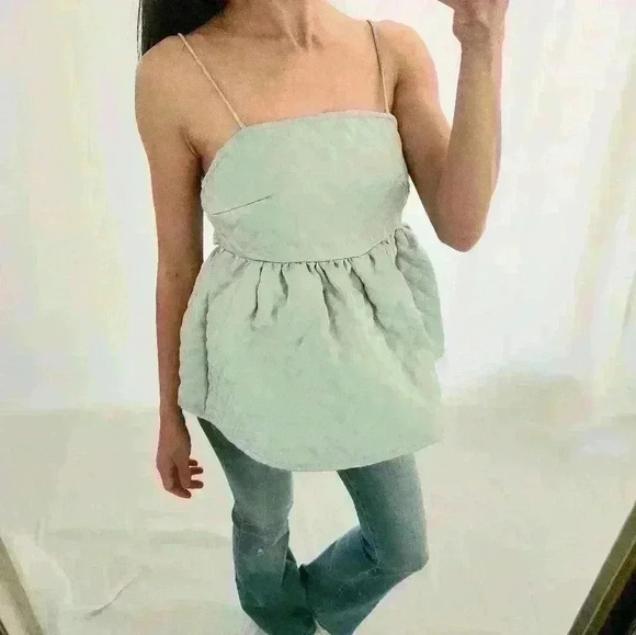 ASOS Mint White Chocolate Peplum Quilted Green Silver Holiday Top Sleeveless - Picture 1 of 10